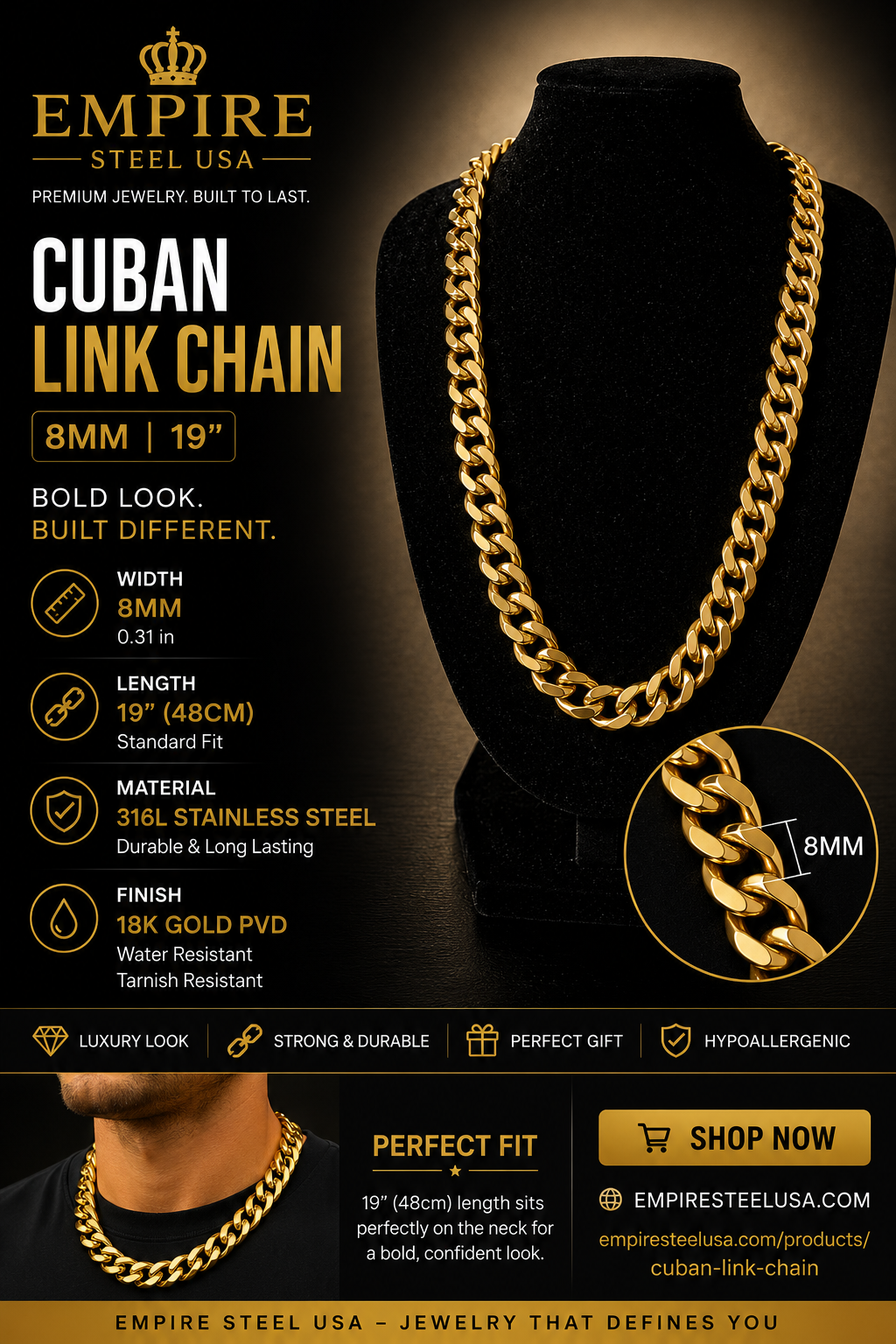 Cuban Link Chain – 8MM | 19" (48CM)