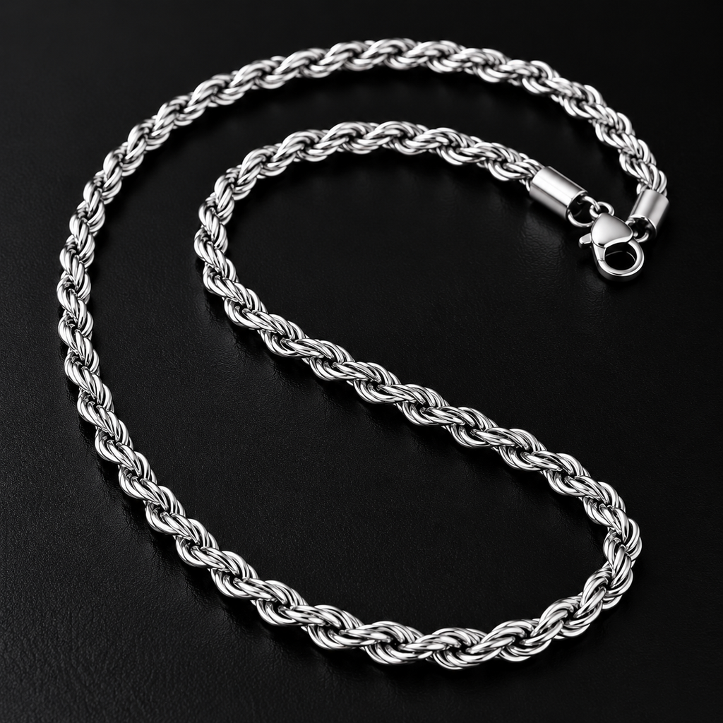 Rope Link Chain Necklace – 4MM | 50CM (19.7") | 316L Stainless Steel – Silver