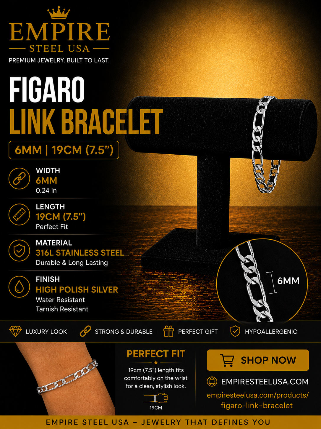 Figaro Link Bracelet – 6MM | 19CM (7.5")