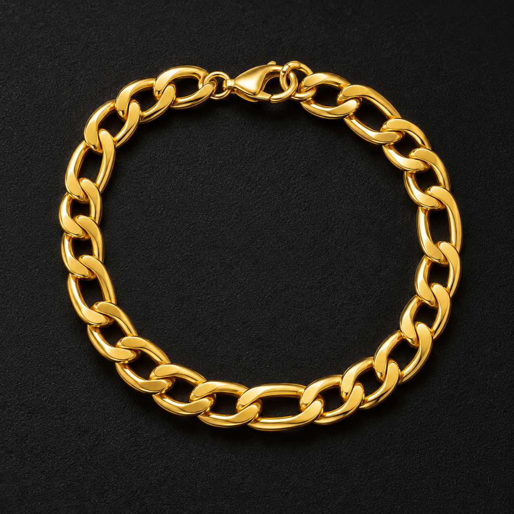 Figaro Link Bracelet – 8MM | 19CM (7.5”) | 316L Stainless Steel – 18K Gold PVD