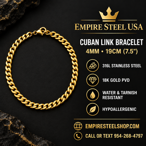 Cuban Link Bracelet – 4MM | 19CM (7.5”) | 316L Stainless Steel – 18K Gold PVD