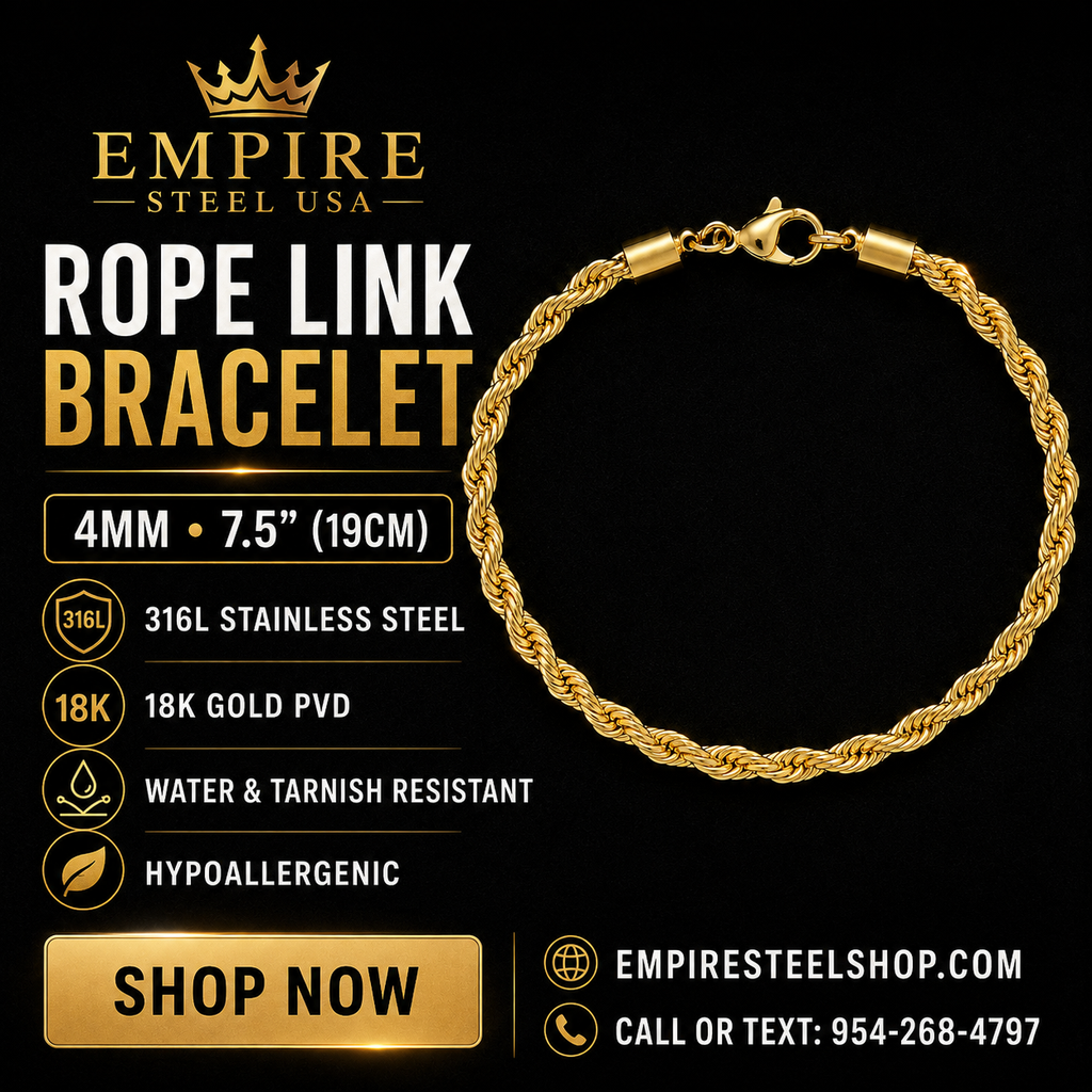 Rope Link Bracelet – 4MM | 7.5" (19CM) 316L Stainless Steel