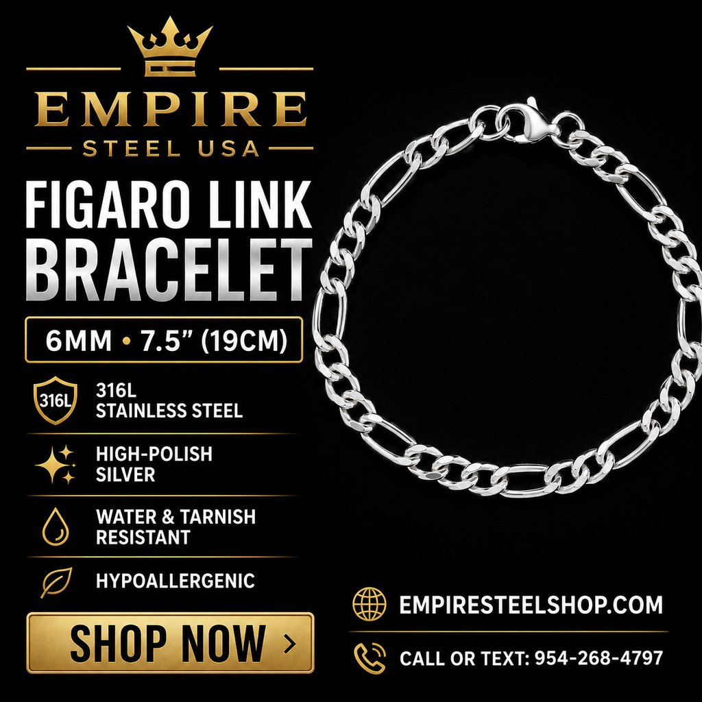 Figaro Link Bracelet – 6MM | 7.5" (19CM) 316L Stainless Steel-Silver