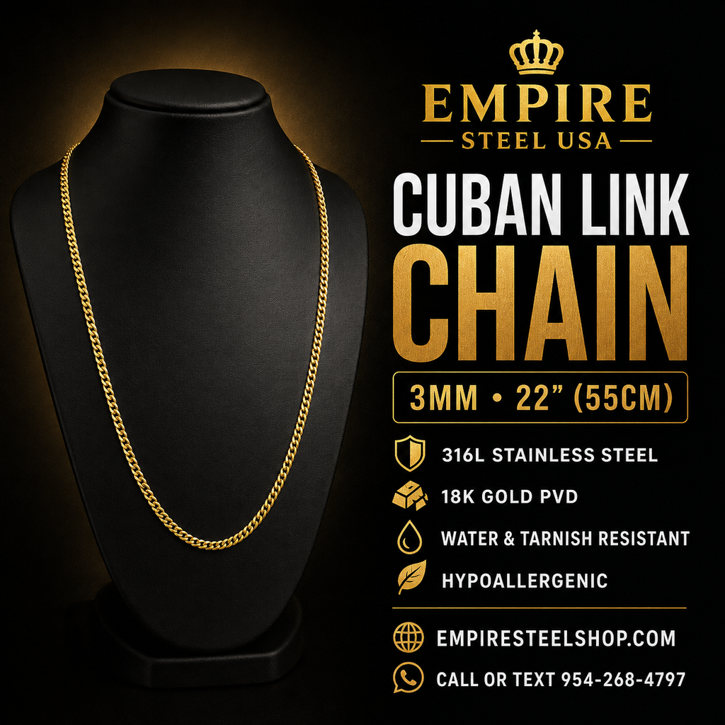 Cuban Link Chain – 3MM | 22" (55CM) 316L Stainless Steel - Gold