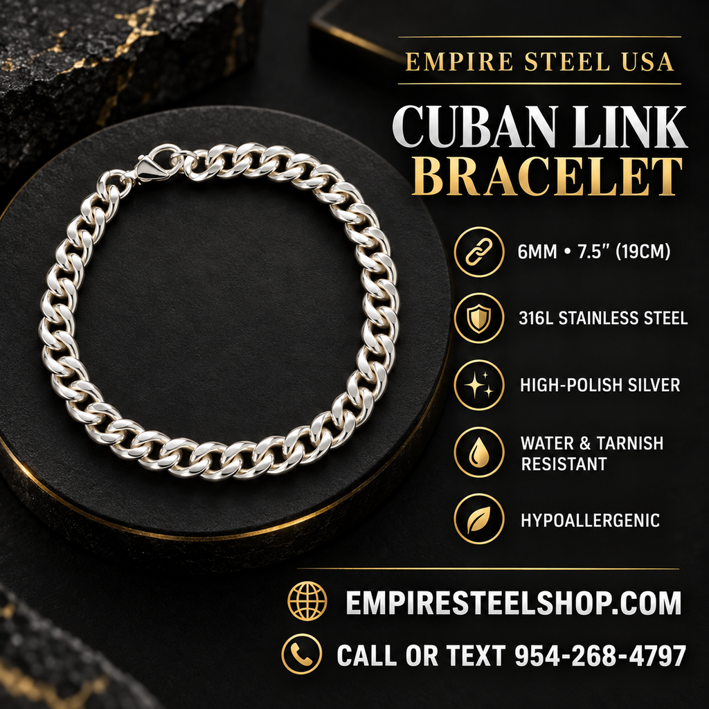 Cuban Link Bracelet – 6MM | 7.5" (19CM) 316L Stainless Steel - Silver