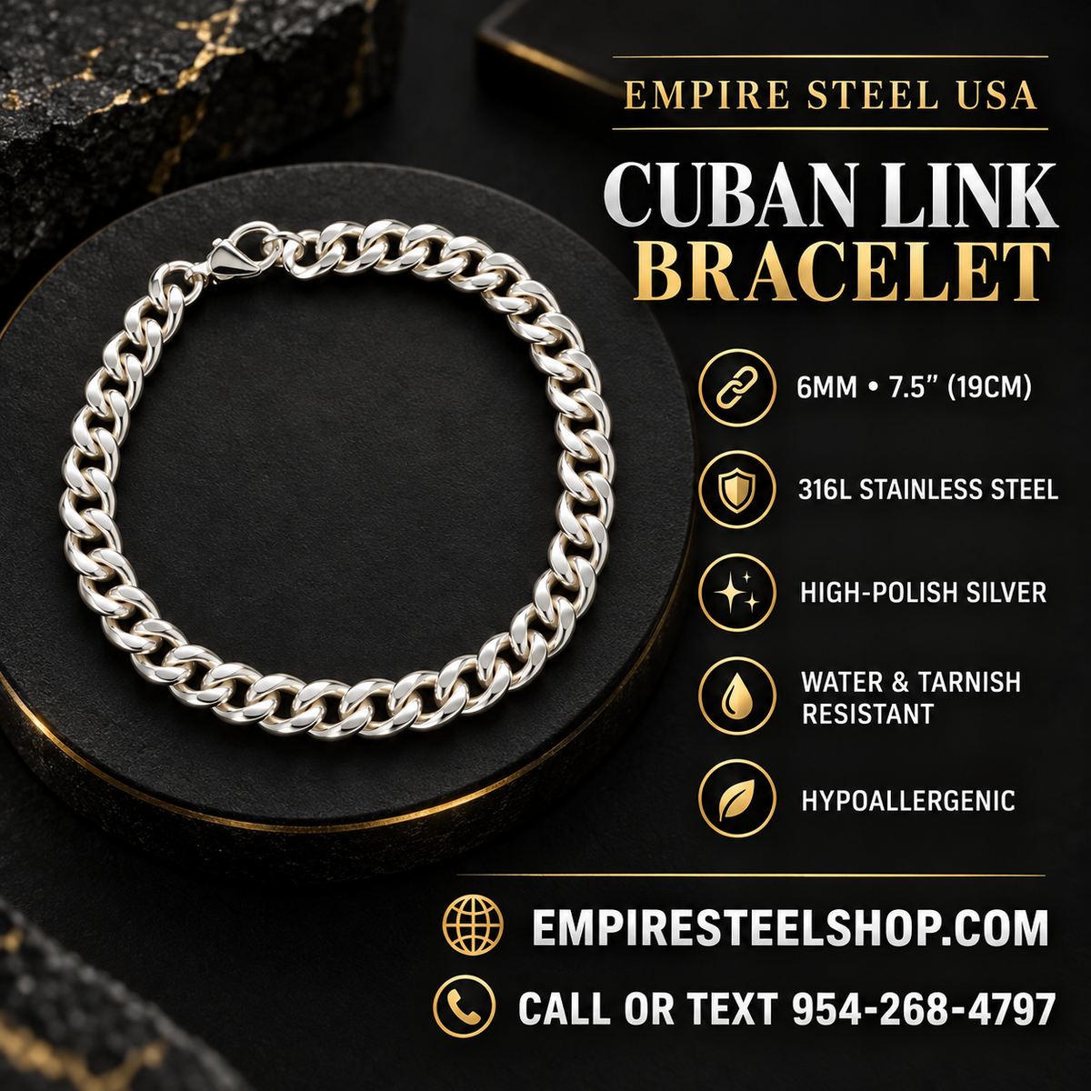 Cuban Link Bracelet – 6MM | 7.5" (19CM) 316L Stainless Steel - Silver