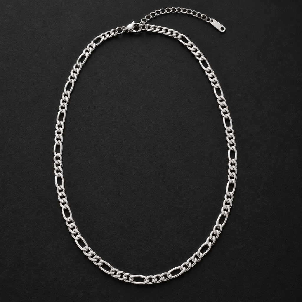 FIGARO Link Chain I 4MM | 15" + 2" (38CM + 5CM) 316L Stainless Steel - Silver