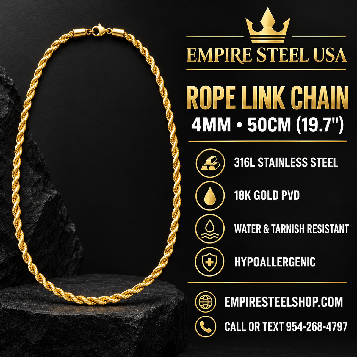 Rope Link Chain Necklace – 4MM | 50CM (7.5")