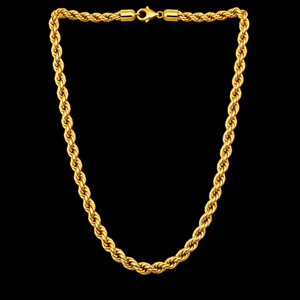 Rope Link Chain Necklace – 4MM | 50CM (19.7”) | 316L Stainless Steel – 14K Gold